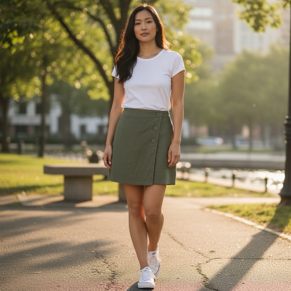 NWT MODCLOTH Faux Wrap Linen Skirt 14